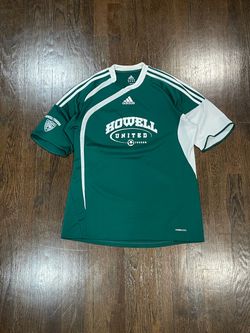 Green and white Adidas soccer jersey