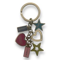 COACH Multicolor Enamel Stars and Hearts Logo Charm Keychain Ring Fob