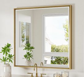 New in box-Gold Bathroom Mirror 36x36 Inch Square Beveled Bathroom Vanity Mirror Brushed Gold Framed Bathroom Mirror, Shatterproof Brushed Brass Metal