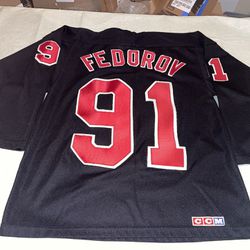 Sergei Fedorov Detroit Red Wings Ccm Black Sewn Jersey mens Medium Clean Maska