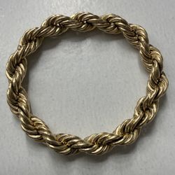 Real 14k Yellow Gold Rope Chain Link Ring Size 4.25 Width 3mm