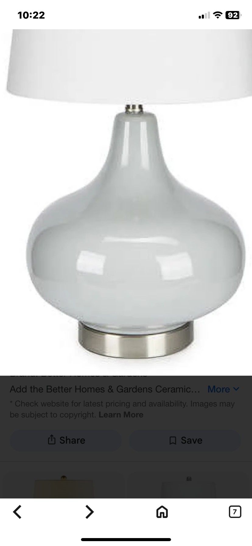 Better Home & Garden Soft Gray Ceramic Table Lamp H21.5"