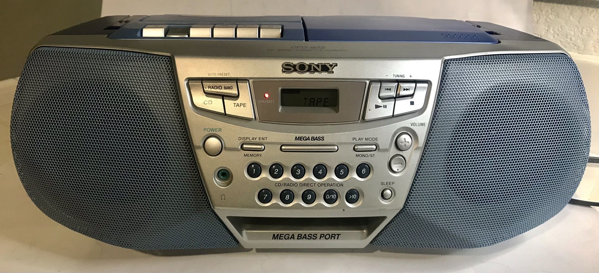 Sony CFD 922 CD Radio Cassette Blue Boombox Vintage Retro USED