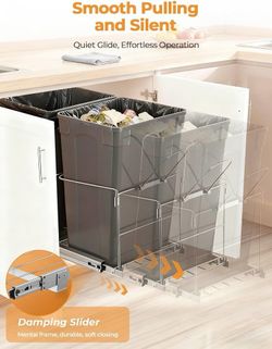 B574 $50  Pull Out Trash Can Under Cabinet, 35 QT Double Under Sink Trash Can Waste Container with with Chrome Wire Bottom Mount and Handle, Heavy Dut