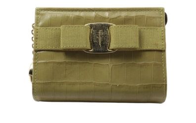 Rare Ferragamo Vintage Olive Green Croc Leather Pouch