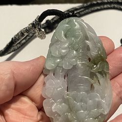 Certified Grade A - Burma Jade Bamboo, Lotus Pendant