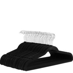 Amazon Basics Slim Velvet Non-Slip Space Saving Suit Clothes Hangers for Closet Organization, Black/Silver, 30-Pack