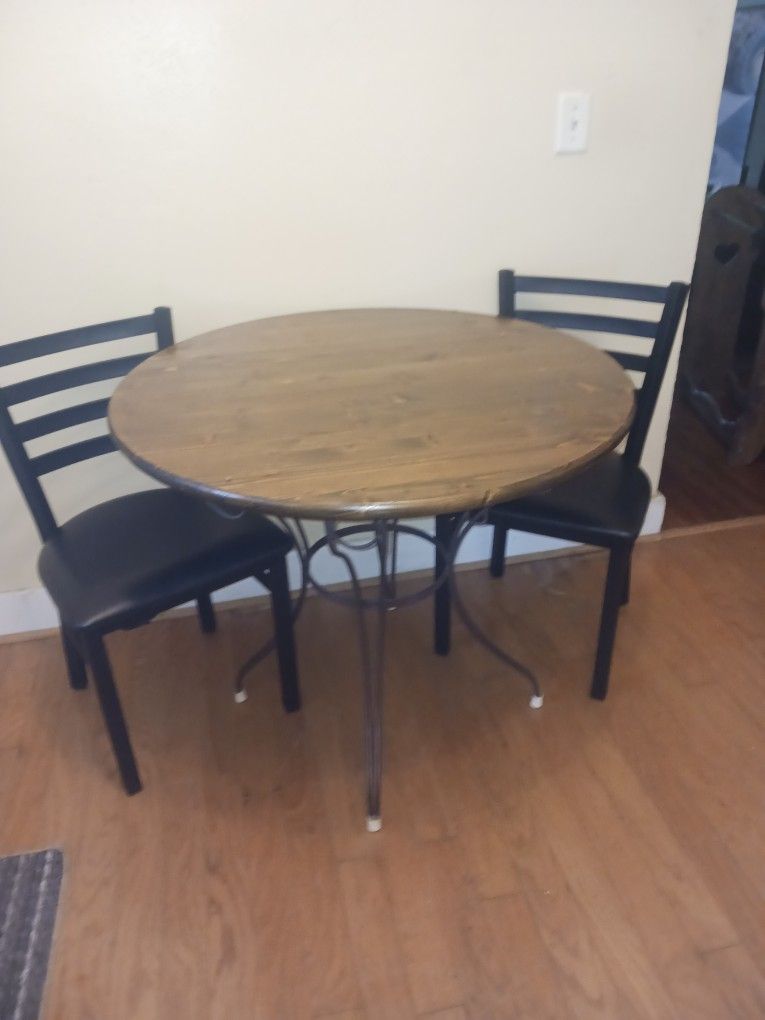 Solid Wood Top Table With 2 Side Chairs 
