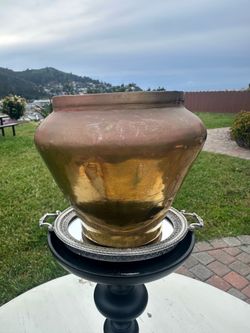Vintage Brass Vase Decorative Metal Vessel Pot Collectible Gold Tone Home Decor