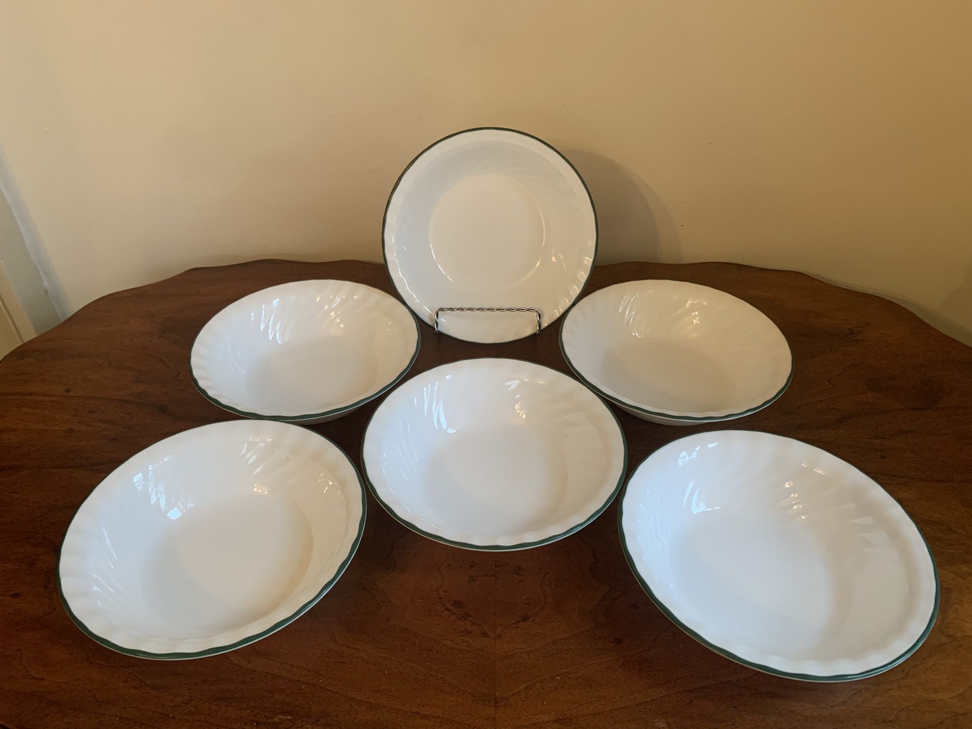 Set of 6 Corelle Callaway Green Ivy Cereal Swirl Bowls 7.25”