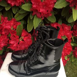 Donald J Plinner Camren-CI Black Patent Leather Combat  Boots Size 5.5M