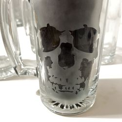 Set of 4 skull glass beer mugs