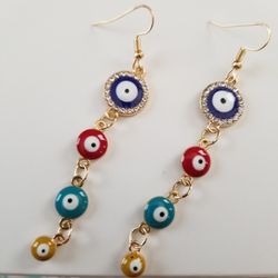 Evil Eye Multi Color Dangling Earrings
