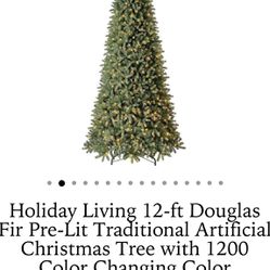 $698 12 Foot Christmas Tree Douglas Fir Pre-Lit Traditional Artificial Tree with 1200 Color Changing LED Lights