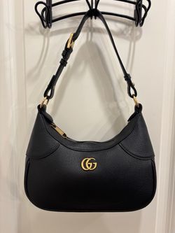 Black GG-Style Leather Shoulder Bag