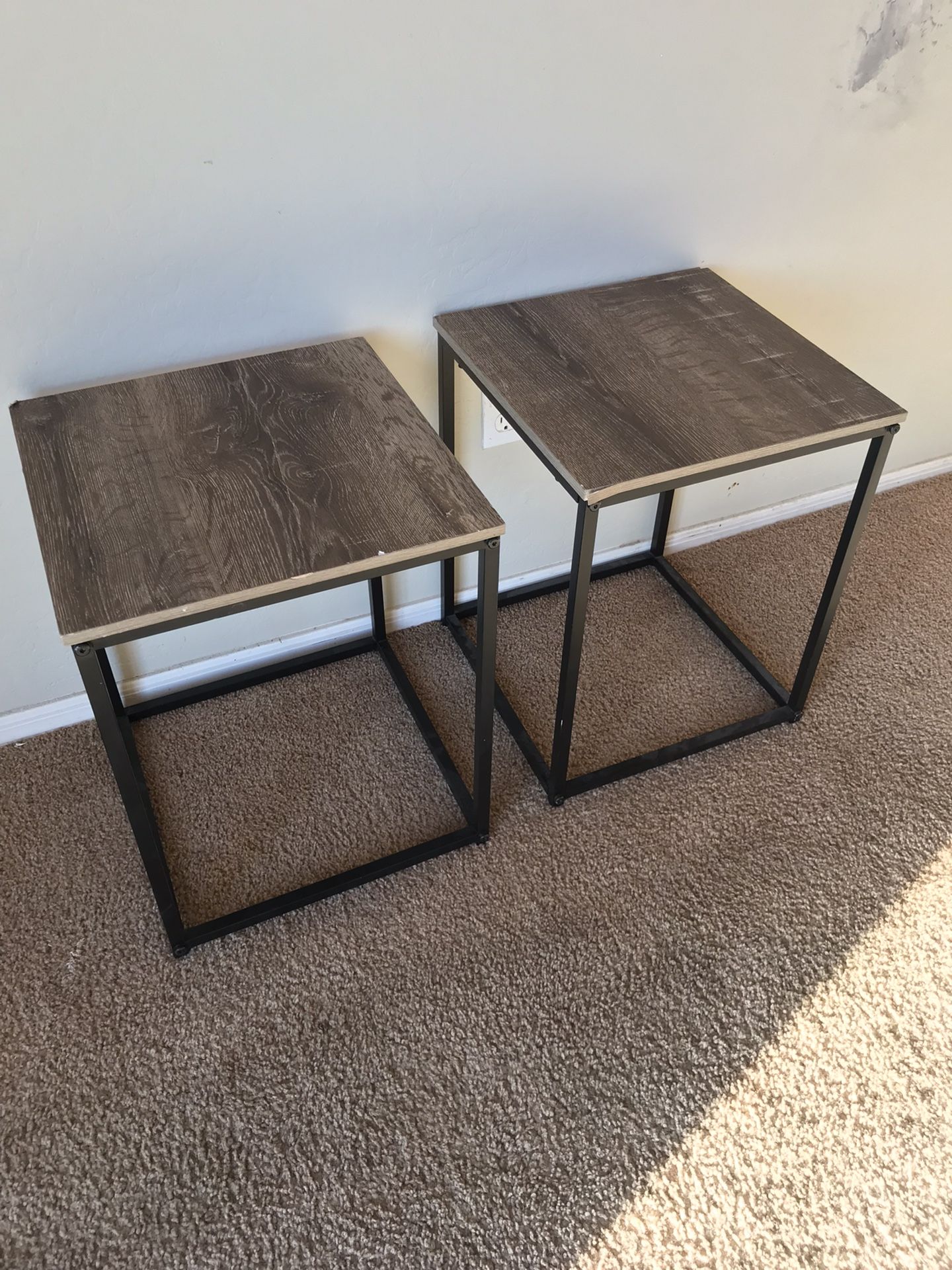 Metal And Wood End Table Pair