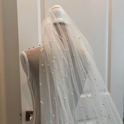 Pearl Embelished Wedding Veil - 108 inches/Cathedral