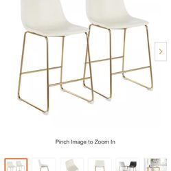 Duke 26 in. White Faux Leather and Gold Counter Stools