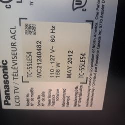 55 Inch Panasonic HDTV 2012