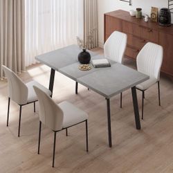  5-Piece Set of 4 White Chairs and Rangtangle Dining Table, Dining Table Set, Dining Room Set with 4 Chairs 
