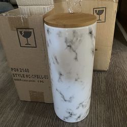 Ceramic marble canisters with bamboo lids