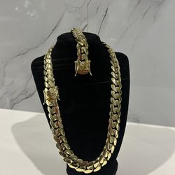Gold Cuban Chain Set 14k
