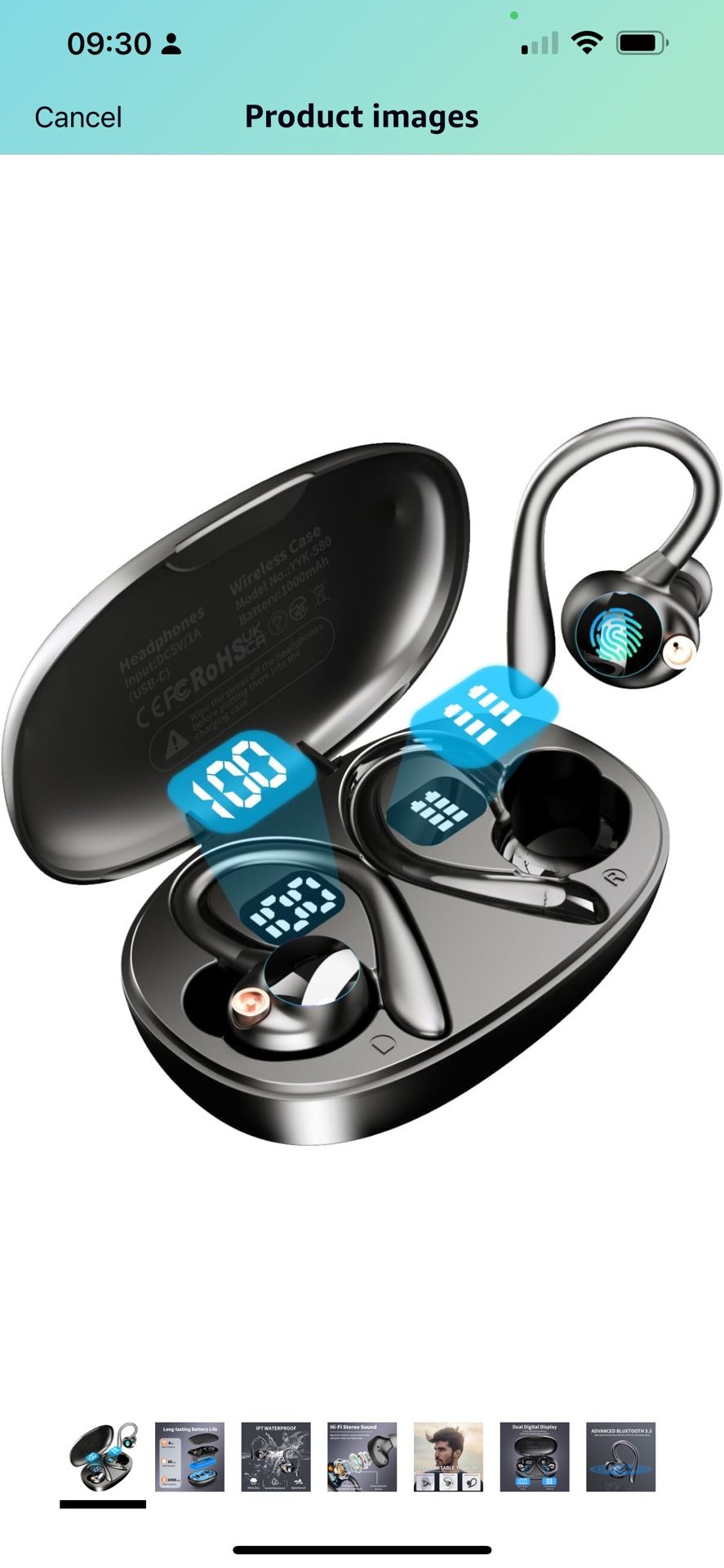 Wireless Earbuds Bluetooth Headphones Sport Bluetooth 5.3 Earbuds with 120H Playtime Dual LED Battery Display with Earhook IPX7 Waterproof for Workout