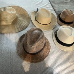 Beach & Fedora HATS - 2 Browns, 2 Khakis, 1 White