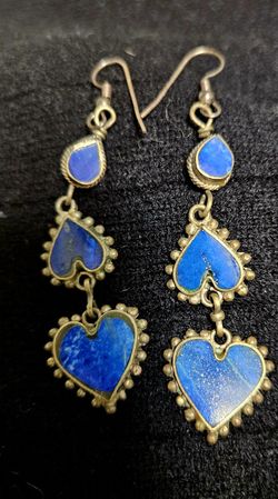 Vintage Lapis Inlay Earrings 