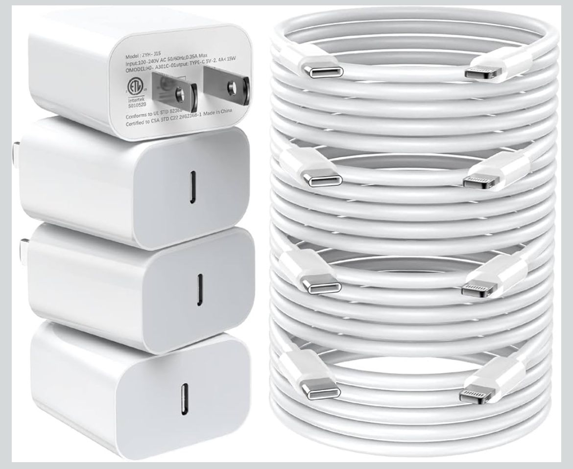 iPhone Charger Fast Charging,20W PD USB C Wall Charger 4 Pack with 6FT Fast Charging Cable - Fast Charger for iPhone 14/14 Pro Max/13/13 Pro/12/12 Pro