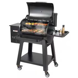 157*Pellet Smoker 740 sq. in. Portable Wood Pellet Grill with Cart 8-In-1 BBQ Grill, Black