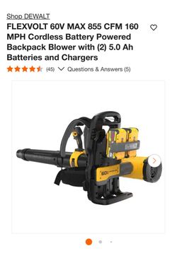 Shop DEWALT FLEXVOLT 60V MAX 855 CFM 160 MPH Cordless Battery Powered Backpack Blower with (2) 5.0 Ah Batteries and Chargers