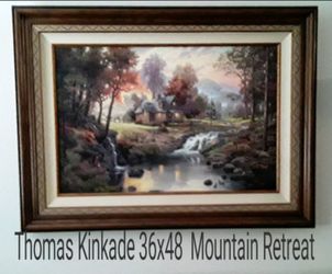 Large Thomas Kinkade signed and numbered Mountain Retreat oil canvas in mint condition
