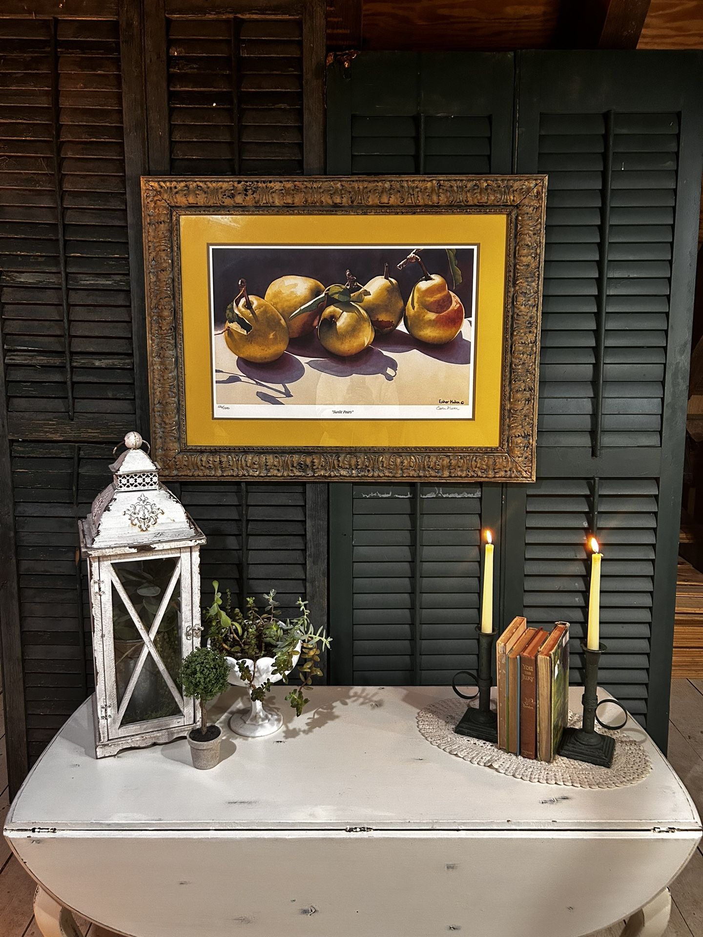 Signed Limited Edition Print β Sunlit Pears by Esther Melton β 38x28 Ornate Gold Frame, Dining Room Art
