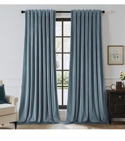 New EMEMA Dark Slate Velvet Curtains 2 Panels W40xL96 Inch Back Tab Rod Pocket