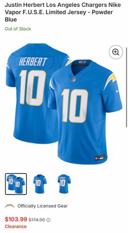 Justin Herbert Los Angeles Chargers Nike Vapor F.U.S.E. Limited Jersey - Powder Blue