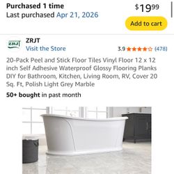 20-Pack Peel and Stick Floor Tiles 12 x 12 inch Self Adhesive Waterproof Glossy Flooring Planks Cover 20 Sq. Ft, Polish Light Grey Marble