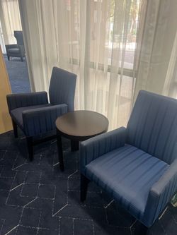 Blue Fabric Chairs and Round Side Table Set