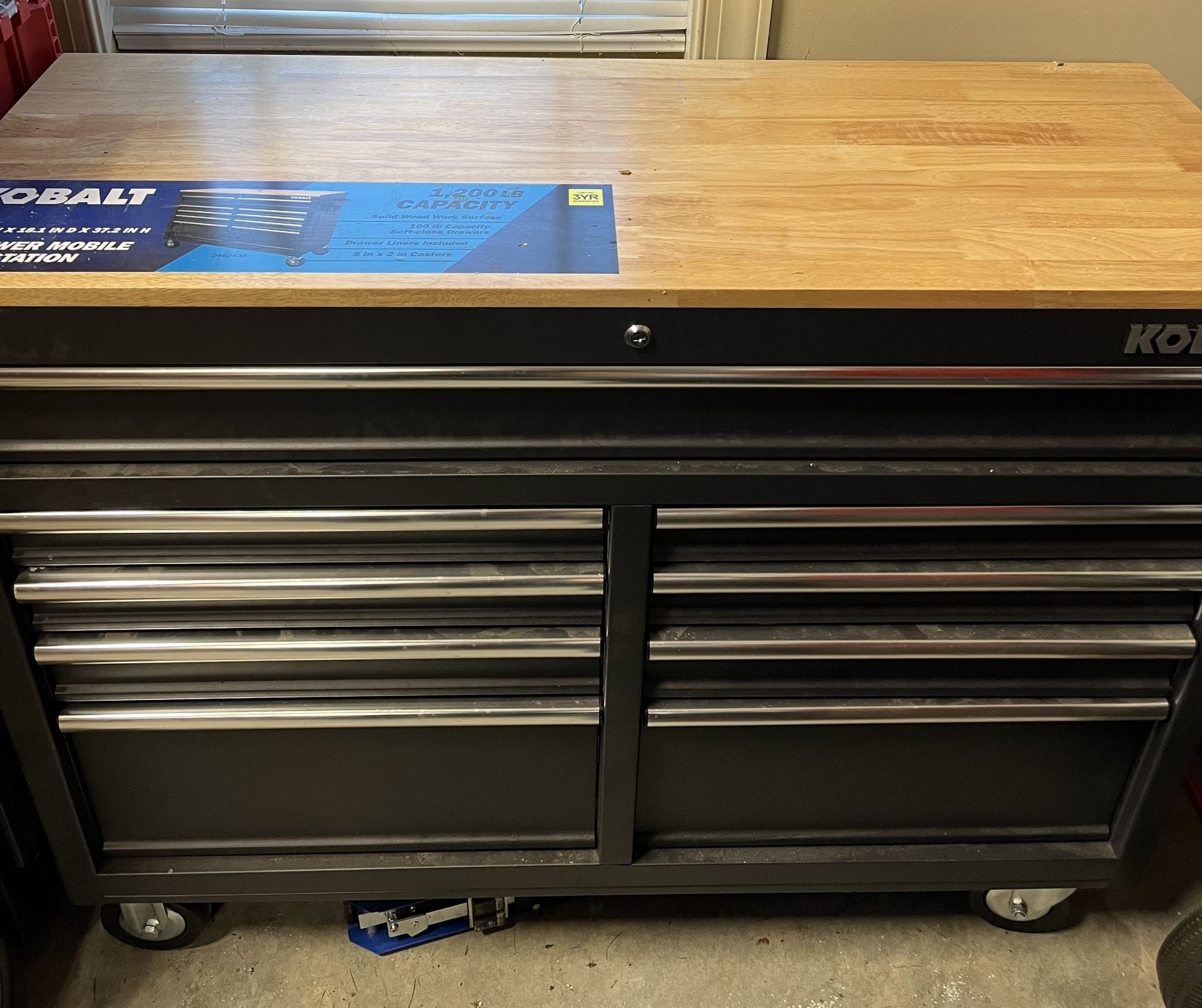 Kobalt 46.1-in L 9 -Drawers Rolling Black Wood Work Bench