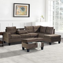 BROWN , BLACK OR GRAY SECTIONAL WITH STORAGE 