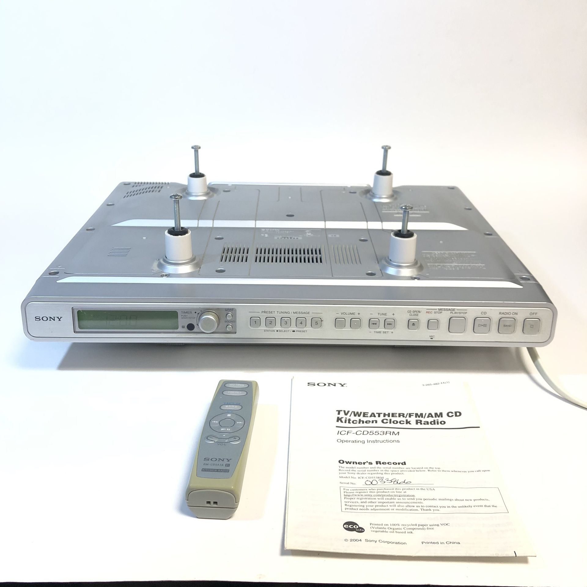 Sony ICF-CD553RM Under Cabinet AM/FM Stereo CD w/ Remote & Hardware