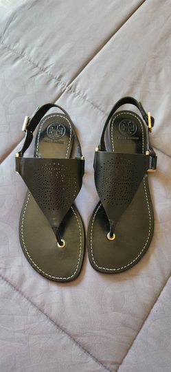 Tory Burch Black Leather Thong Sandals