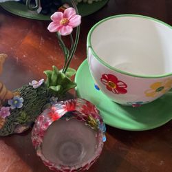Garden And House Decoration Big Pot Holder Frog 🐸 And Little Glass Basket 