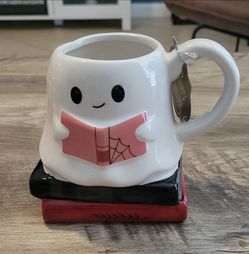 Ghost Reading Book Ceramic Coffee Mug