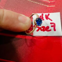 14K Solid Gold Wedding Ring Blue Zirconium Stone Size 7