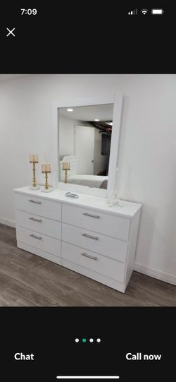 Dresser with mirror and chest – White, Black, and Gray