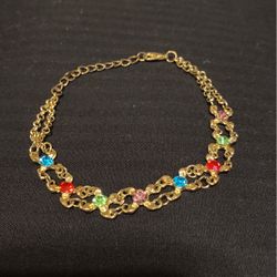 Women’s Gold Plated Tri Color Rhinestone Bracelet 7”