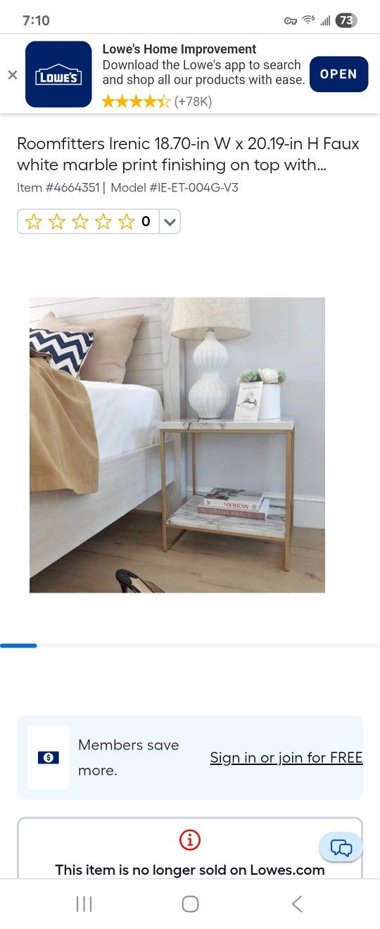 NEW Roomfitters 2-tier White Faux Marble End Table (Gold)