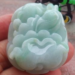 Certificate Jadeite Jade Hand Carved green Grade A Pendant pisces wealth twins Fish lotus 