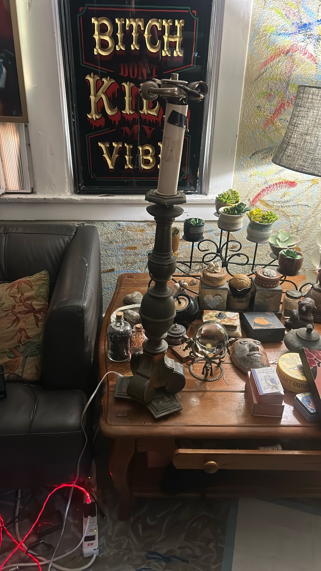 antique alter brass candle holder lamp